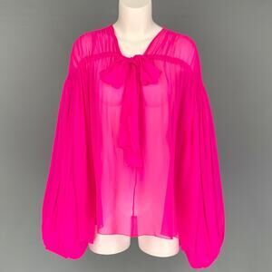GIAMBATTISTA VALLI Size L Pink Silk See Through Bow Blouse